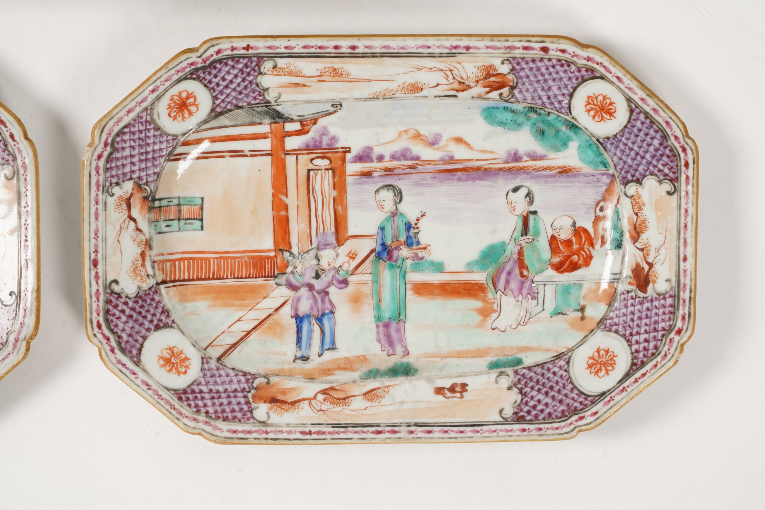 Three Chinese famille rose ‘mandarin’ serving dishes, Qianlong period